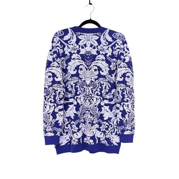 Alice + Olivia Bradford Paisley Grandpa Cardigan Blue White Size Large Sweater - Picture 10 of 14